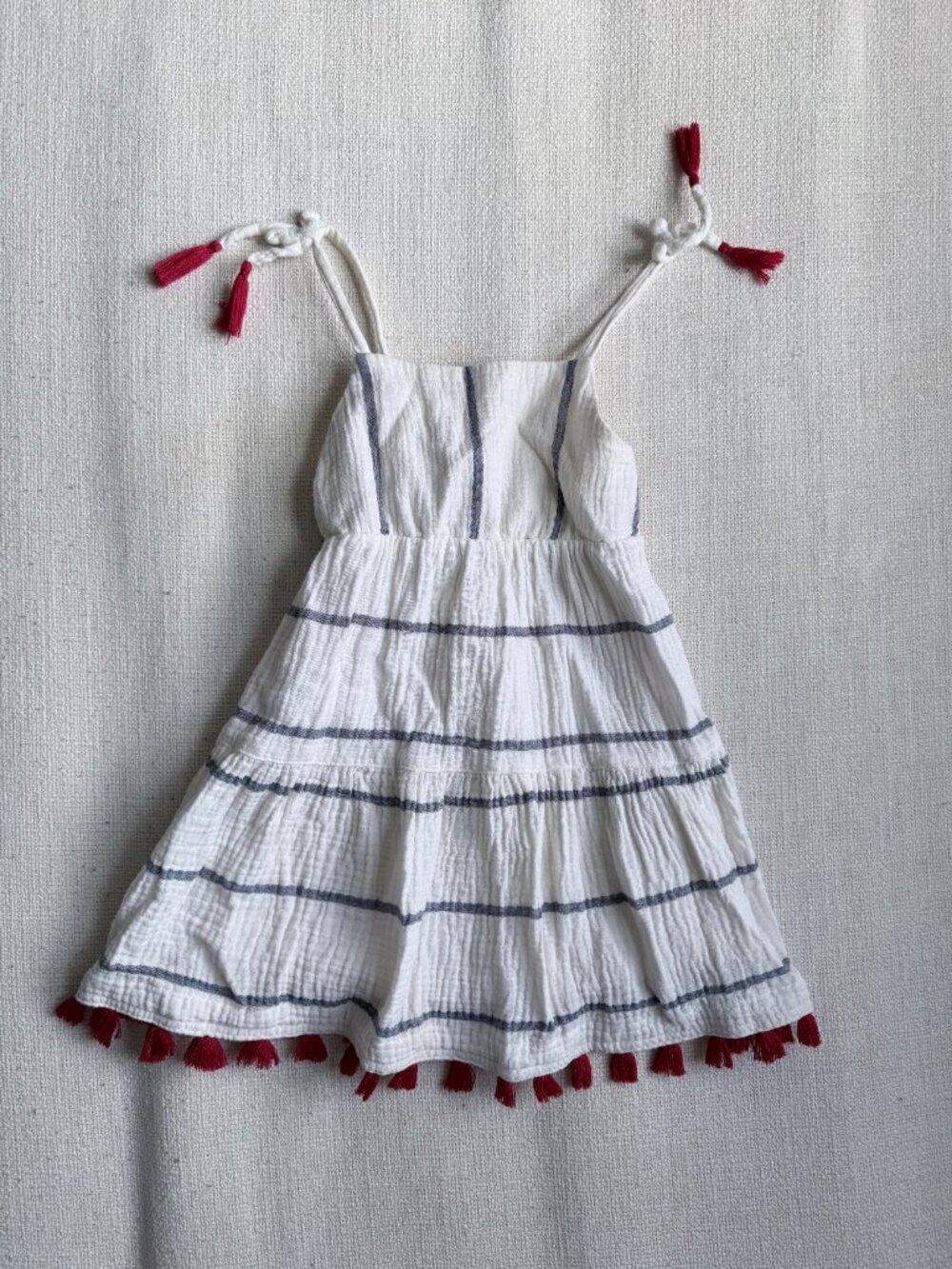 SAMMY + NAT Girls White Gauze Tassel Sundress Size 2 Striped Summer Dress